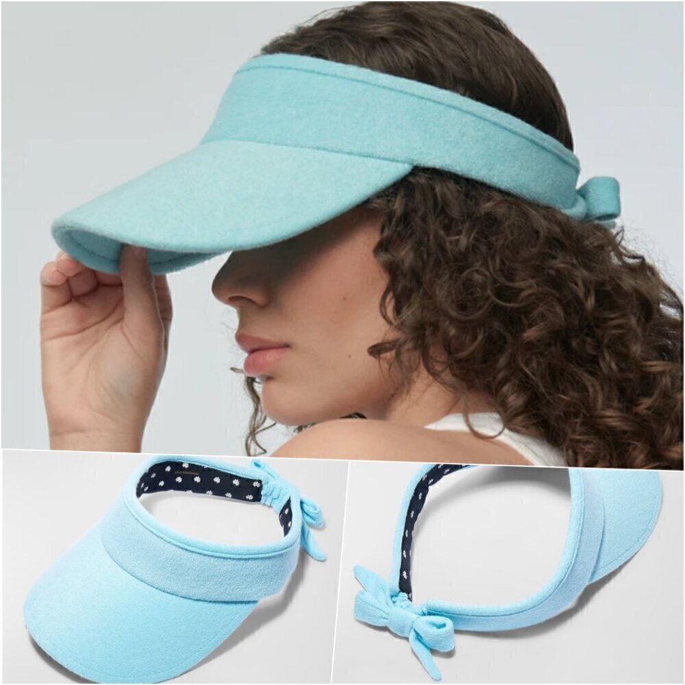 Lele Sadoughi Terry Bow Tie Visor Aqua Blue NWT